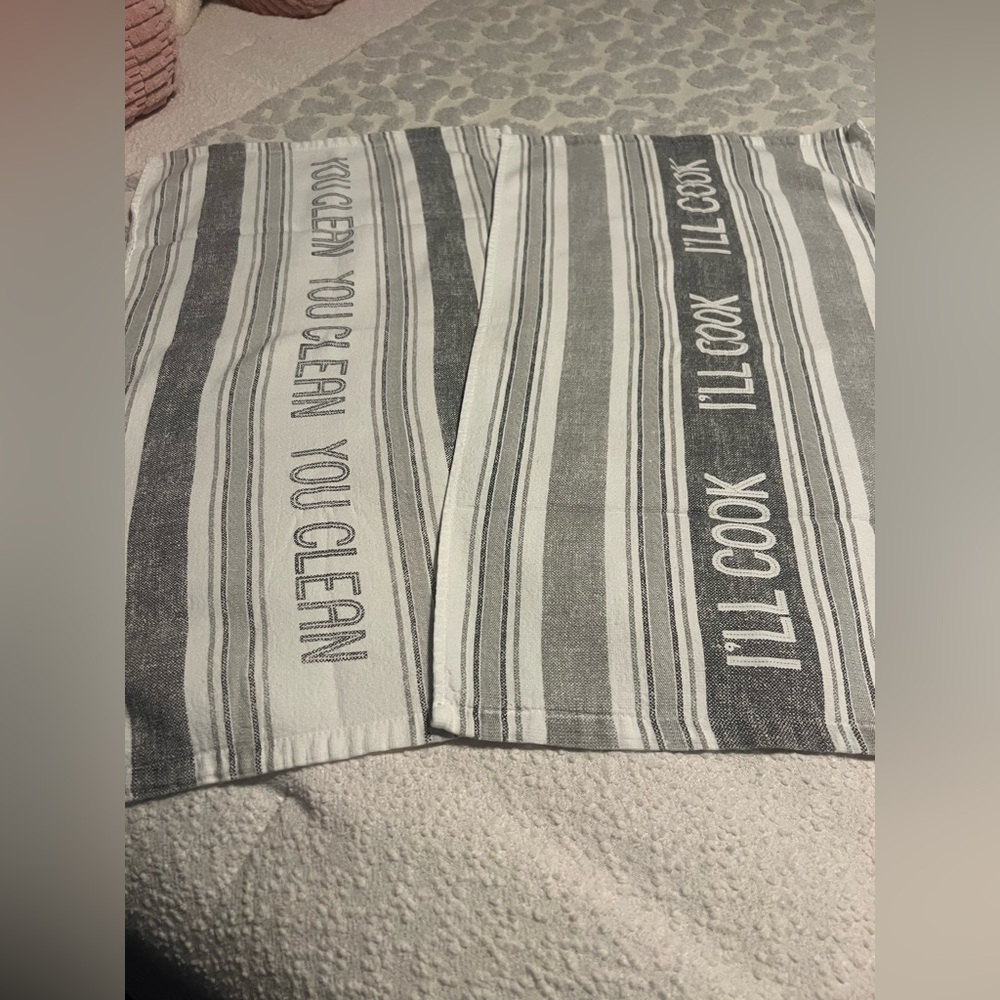 Striped Kitchen Towels with Fun Text